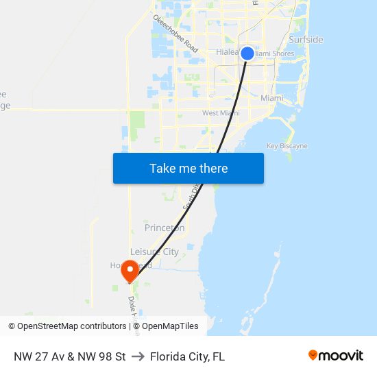 NW 27 Av & NW 98 St to Florida City, FL map