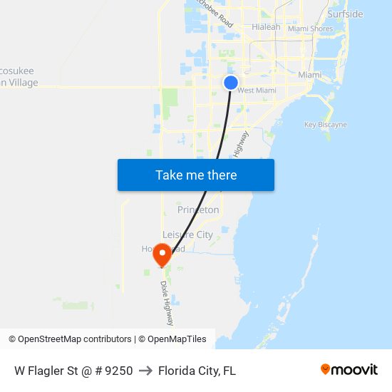 W Flagler St @ # 9250 to Florida City, FL map