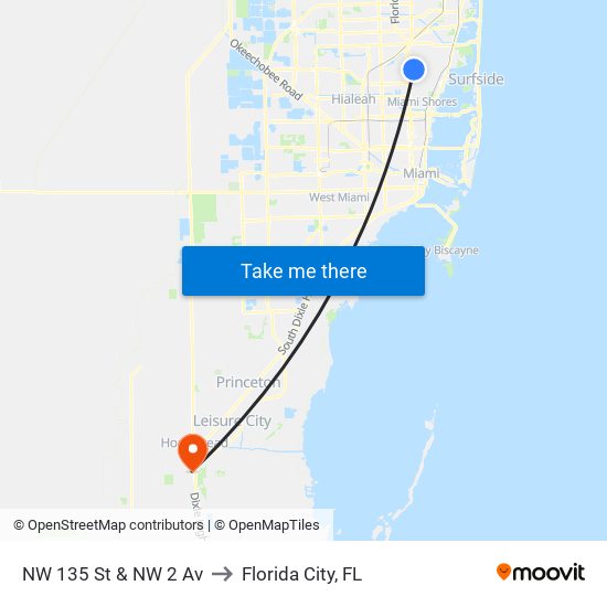 NW 135 St & NW 2 Av to Florida City, FL map