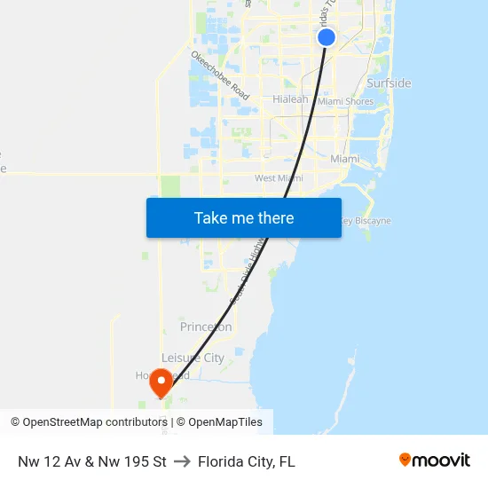 Nw 12 Av & Nw 195 St to Florida City, FL map
