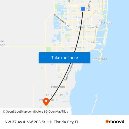 NW 37 Av & NW 203 St to Florida City, FL map