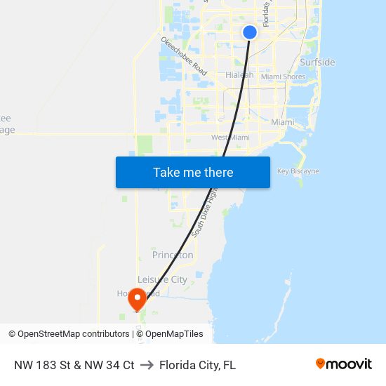 NW 183 St & NW 34 Ct to Florida City, FL map