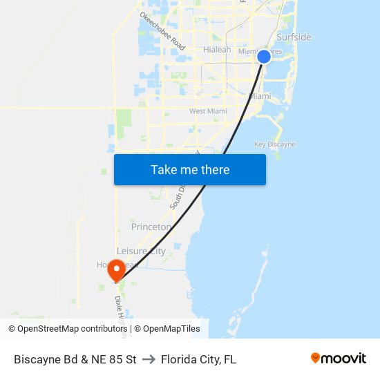 Biscayne Bd & NE 85 St to Florida City, FL map