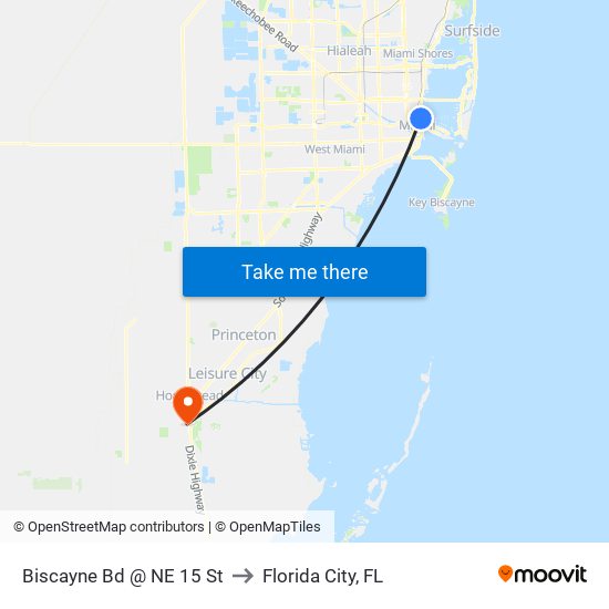 Biscayne Bd @ NE 15 St to Florida City, FL map