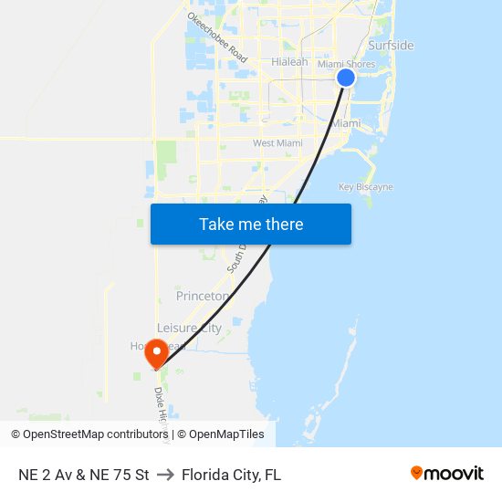 NE 2 Av & NE 75 St to Florida City, FL map