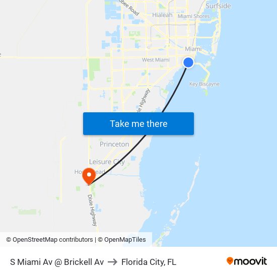 S Miami Av @ Brickell Av to Florida City, FL map