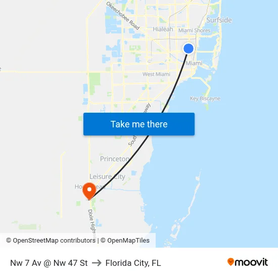 Nw 7 Av @ Nw 47 St to Florida City, FL map