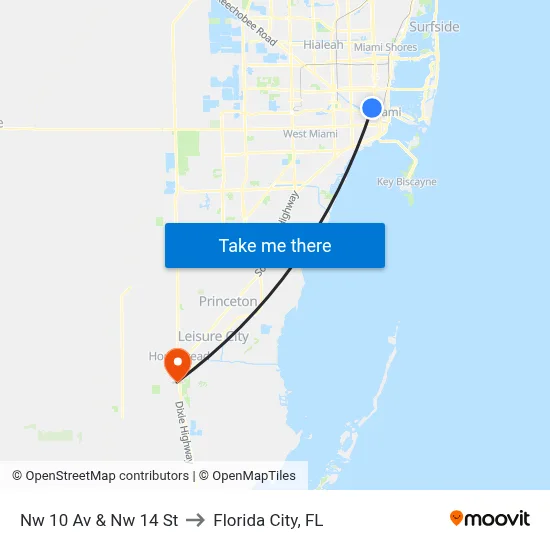 Nw 10 Av & Nw 14 St to Florida City, FL map
