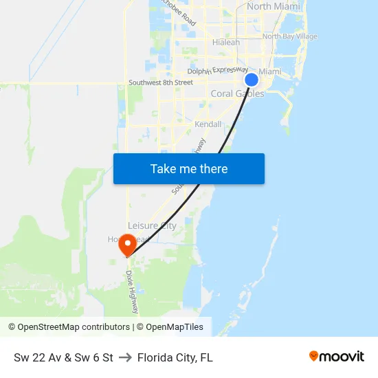 Sw 22 Av & Sw 6 St to Florida City, FL map