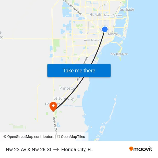 Nw 22 Av & Nw 28 St to Florida City, FL map