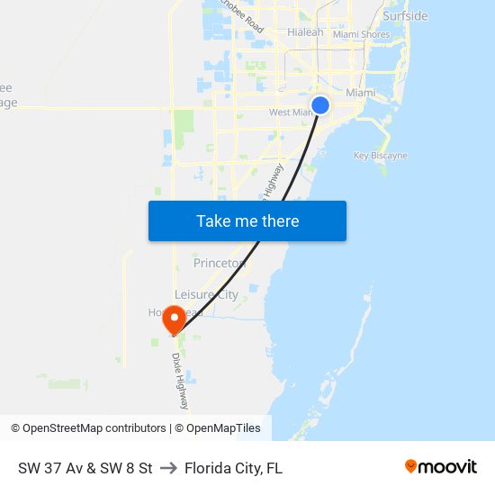 SW 37 Av & SW 8 St to Florida City, FL map