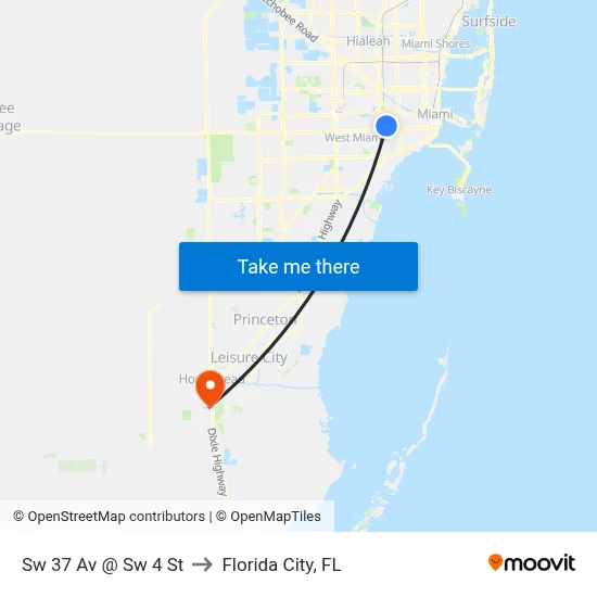 Sw 37 Av @ Sw 4 St to Florida City, FL map