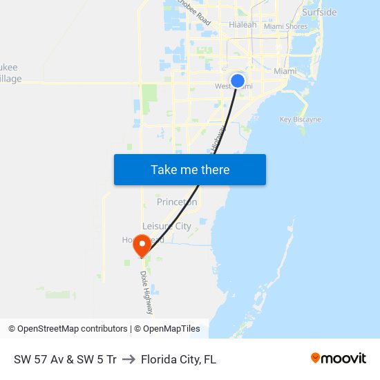 SW 57 Av & SW 5 Tr to Florida City, FL map