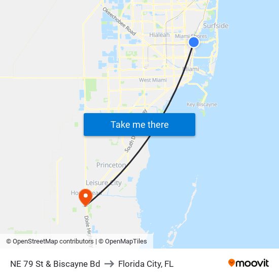 NE 79 St & Biscayne Bd to Florida City, FL map