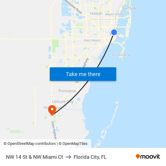 NW 14 St & NW Miami Ct to Florida City, FL map