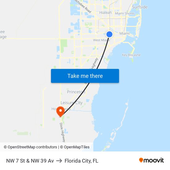 NW 7 St & NW 39 Av to Florida City, FL map