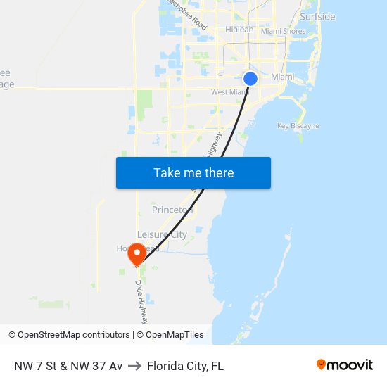 NW 7 St & NW 37 Av to Florida City, FL map