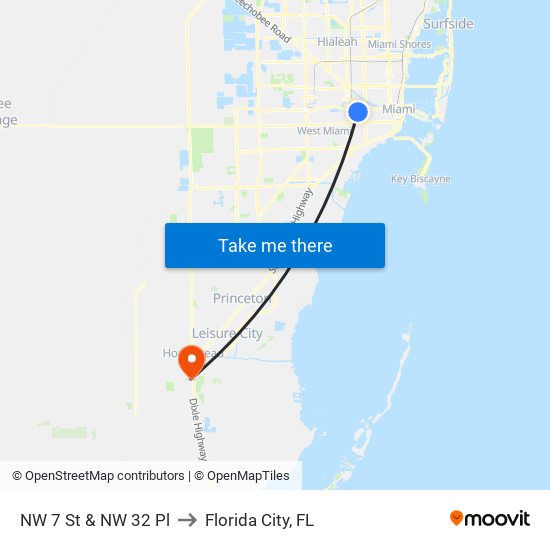 NW 7 St & NW 32 Pl to Florida City, FL map