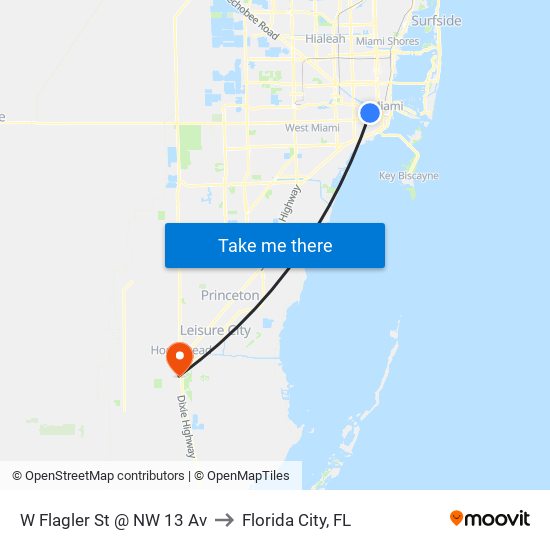 W Flagler St @ NW 13 Av to Florida City, FL map