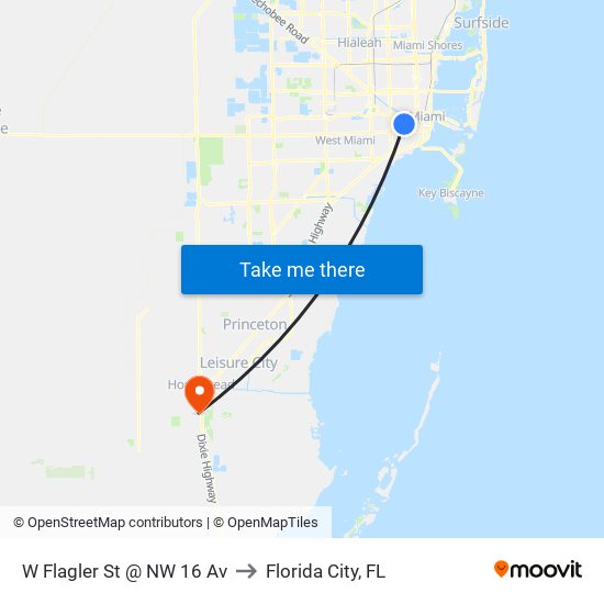W Flagler St @ NW 16 Av to Florida City, FL map