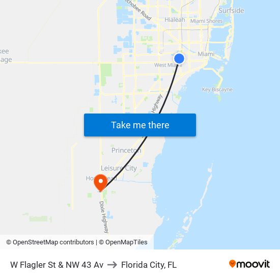 W Flagler St & NW 43 Av to Florida City, FL map
