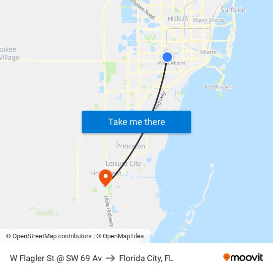 W Flagler St @ SW 69 Av to Florida City, FL map