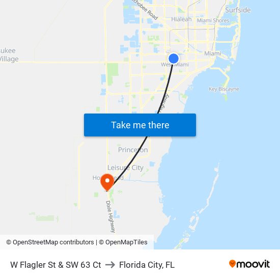 W Flagler St & SW 63 Ct to Florida City, FL map