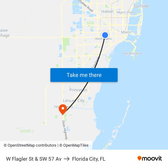 W Flagler St & SW 57 Av to Florida City, FL map