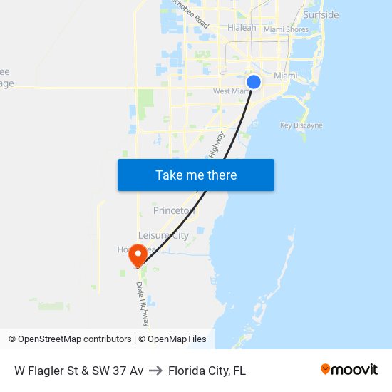 W Flagler St & SW 37 Av to Florida City, FL map