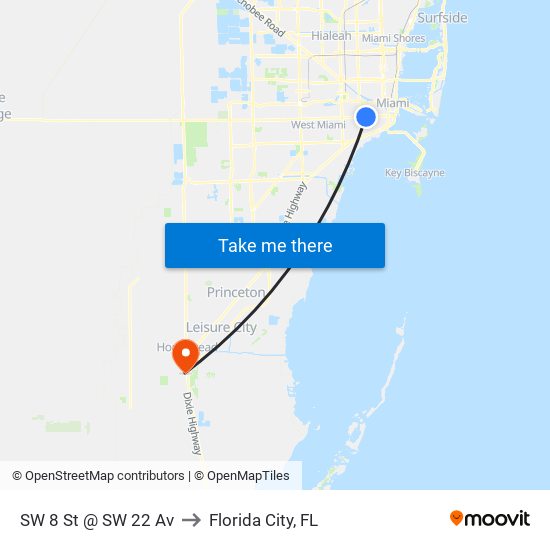 SW 8 St @ SW 22 Av to Florida City, FL map