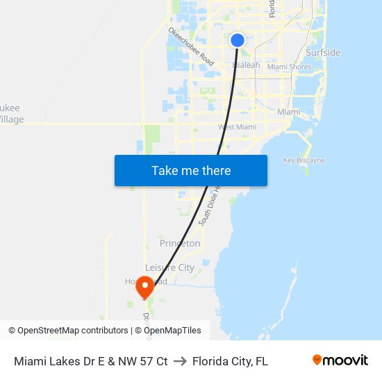 Miami Lakes Dr E & NW 57 Ct to Florida City, FL map