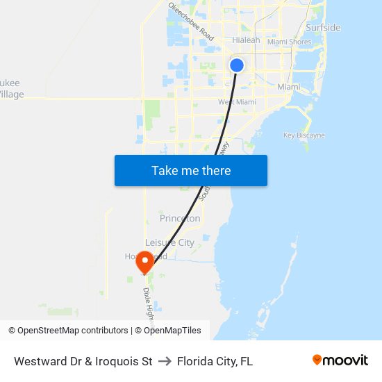 Westward Dr & Iroquois St to Florida City, FL map