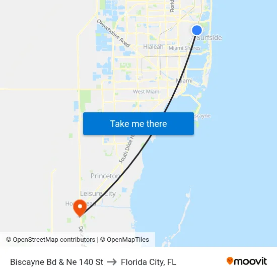 Biscayne Bd & Ne 140 St to Florida City, FL map