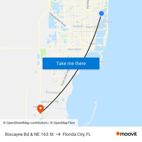 Biscayne Bd & NE 163 St to Florida City, FL map