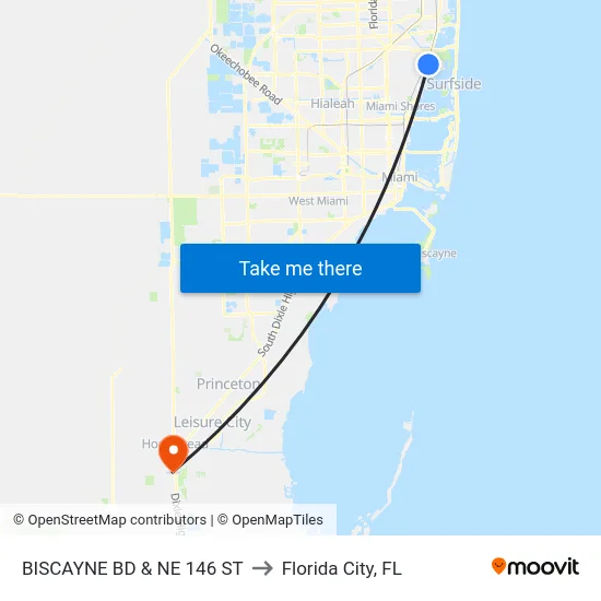 Biscayne Bd & Ne 146 St to Florida City, FL map