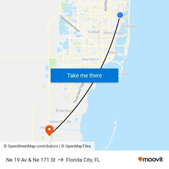 Ne 19 Av & Ne 171 St to Florida City, FL map