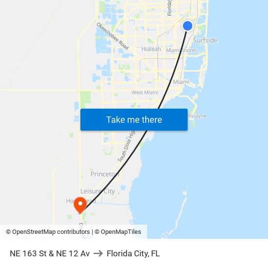 NE 163 St & NE 12 Av to Florida City, FL map