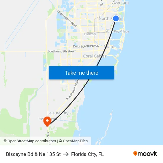Biscayne Bd & Ne 135 St to Florida City, FL map