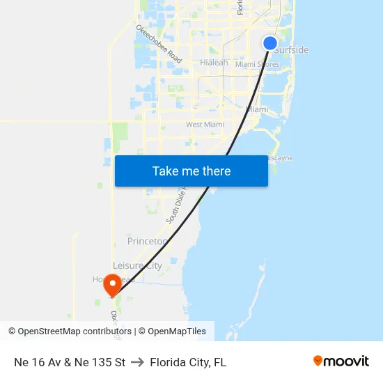 Ne 16 Av & Ne 135 St to Florida City, FL map