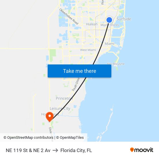 NE 119 St & NE 2 Av to Florida City, FL map