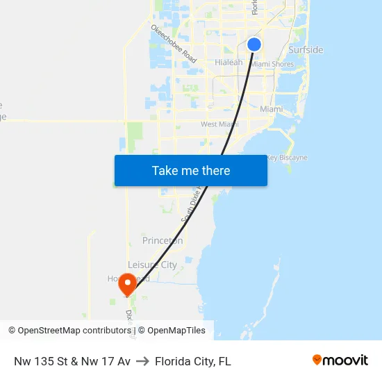 Nw 135 St & Nw 17 Av to Florida City, FL map