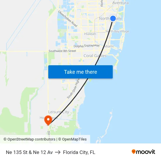 Ne 135 St & Ne 12 Av to Florida City, FL map