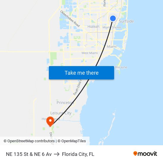 NE 135 St & NE 6 Av to Florida City, FL map