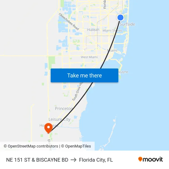Ne 151 St & Biscayne Bd to Florida City, FL map