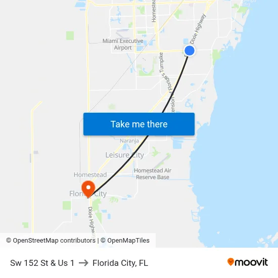 Sw 152 St & Us 1 to Florida City, FL map
