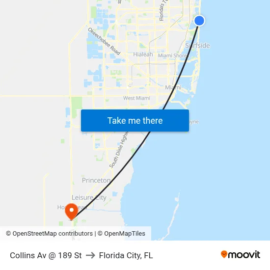 Collins Av @ 189 St to Florida City, FL map