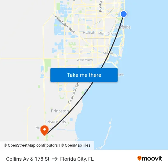 Collins Av & 178 St to Florida City, FL map