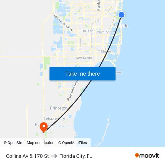 Collins Av & 170 St to Florida City, FL map