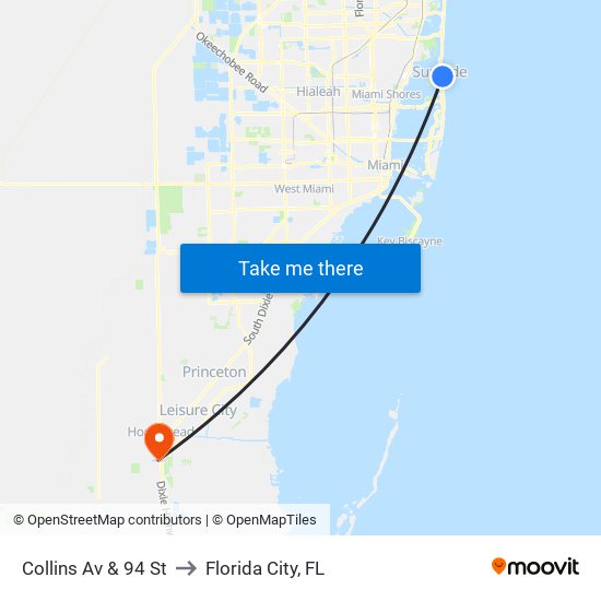 Collins Av & 94 St to Florida City, FL map