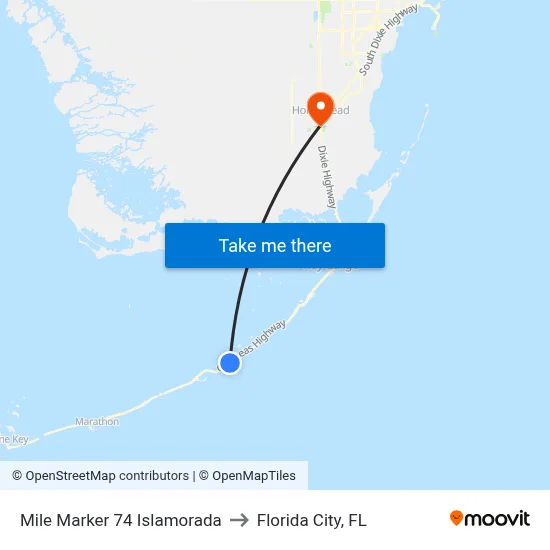 Mile Marker 74 Islamorada to Florida City, FL map